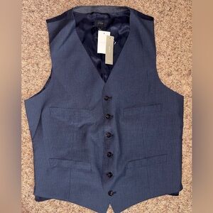 NWT J Crew Waistcoat Vest Super 130s Blue Pinstripe Mens Small
